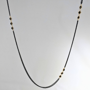 Amali Black Diamond Triple Textile Station Oxidized Necklace 30"