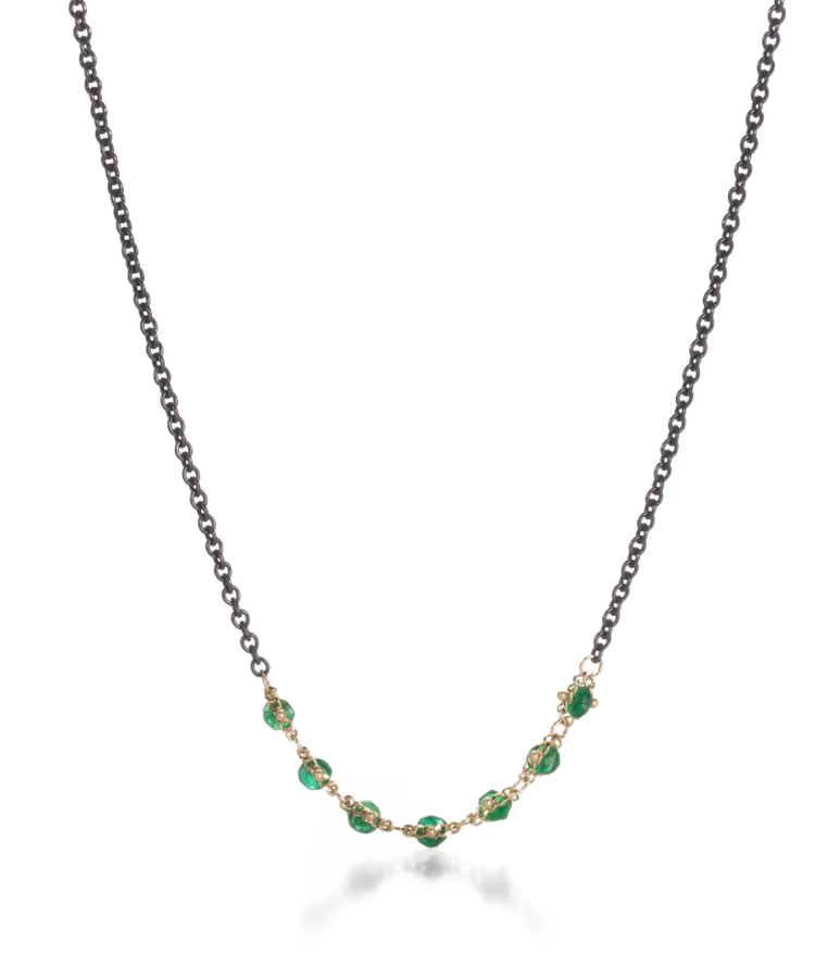 Amali Emerald Textile Station Oxidized Necklace