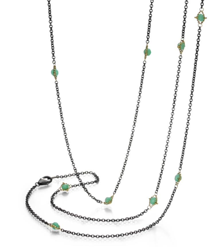 Amali Chrysoprase Textile Multi Station Oxidized Necklace