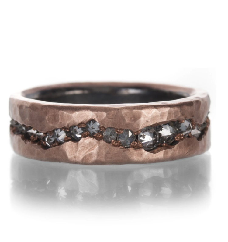 TAP Men's Hammered Rose Gold and Diamond Band