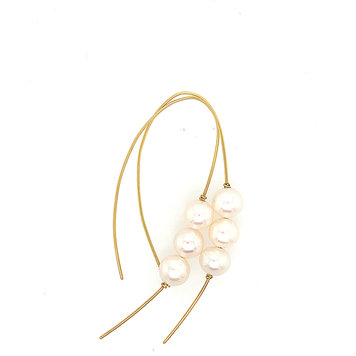 Elements by E79 White Triple Pearl Wire Earrings