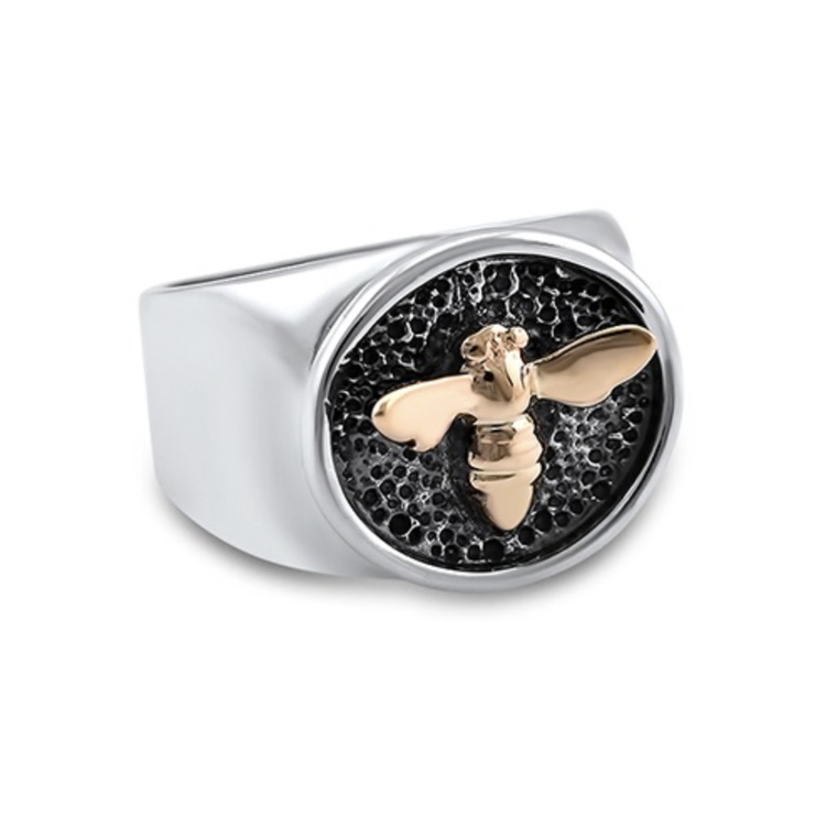 CFJ Bees 14k & Silver Tiny Bee Signet Ring