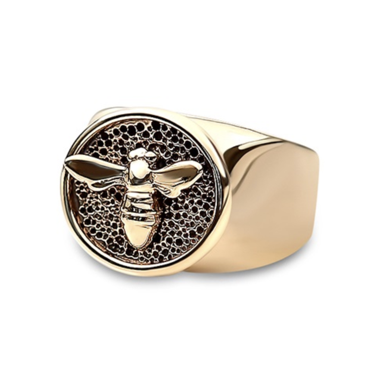 CFJ Bees 14kt Gold Tiny Bee Signet Ring