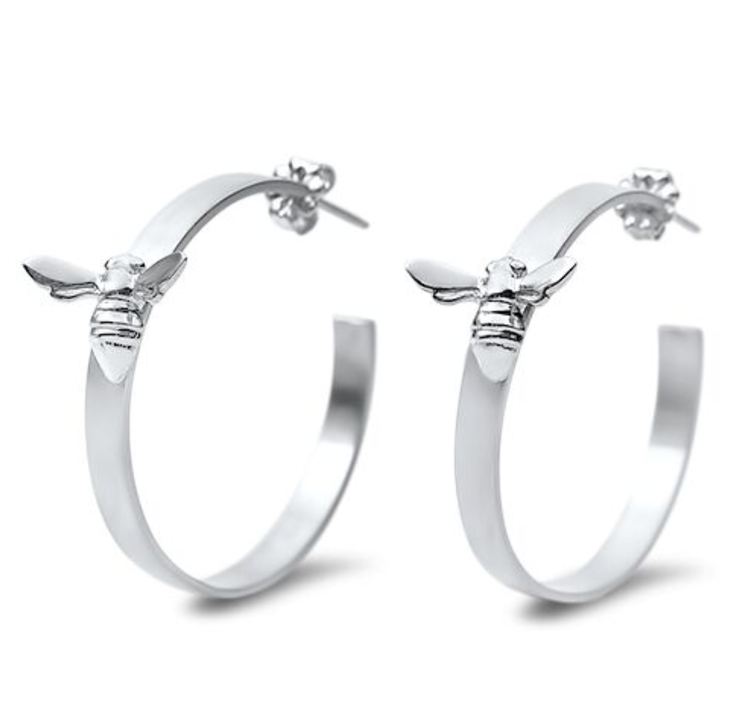 CFJ Bees Tiny Bee Hoops / Silver