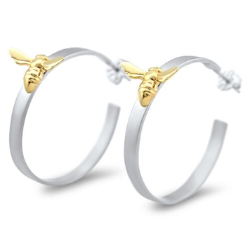 CFJ Bees Mixed 14k & Silver Tiny Bee Hoops