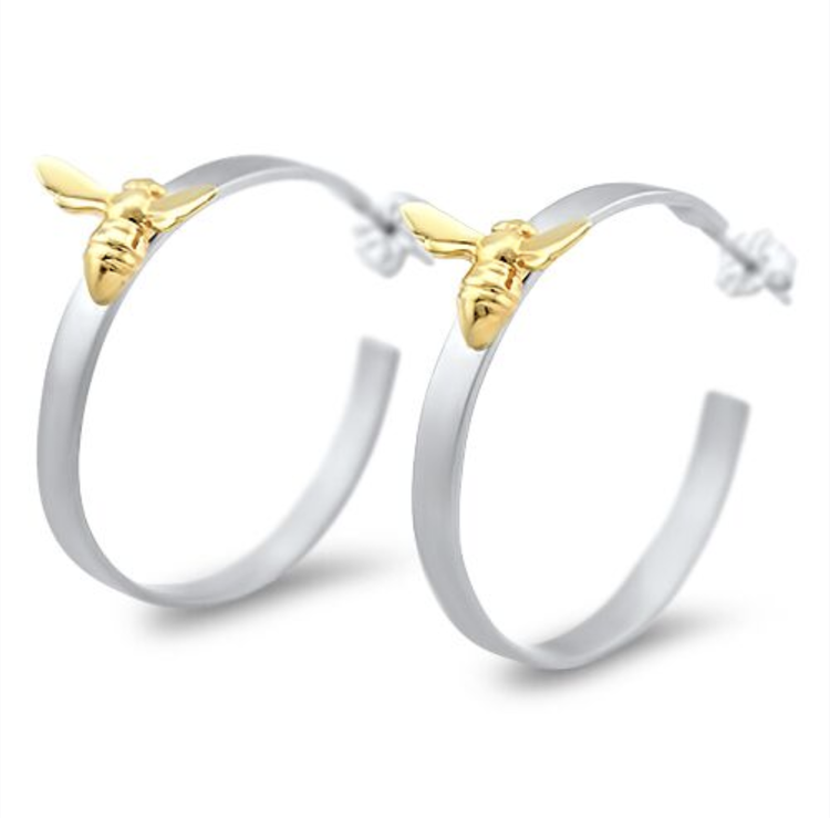 CFJ Bees Mixed 14k & Silver Tiny Bee Hoops