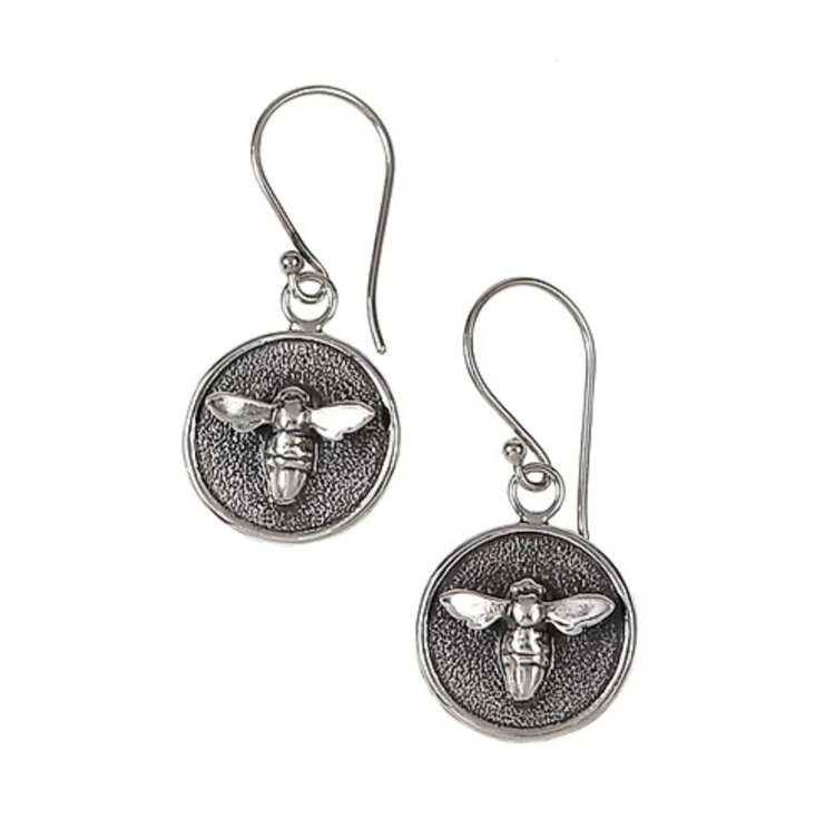 CFJ Bees Tiny Bee  Medallion Earrings Silver