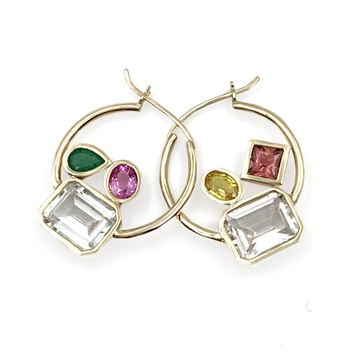 Leslie Paige Varying Stone and Gold Medium Cluster Hoops