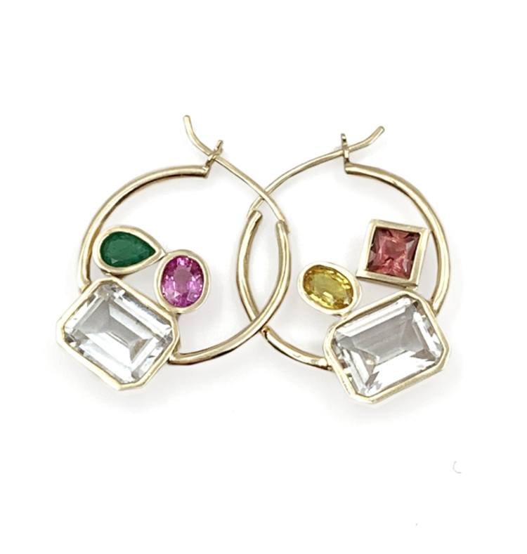 Leslie Paige Varying Stone and Gold Medium Cluster Hoops