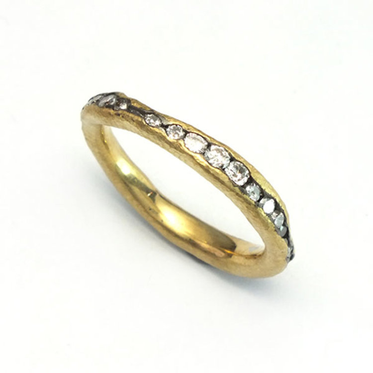 TAP Irregular Channel Set Diamond Band 18k Yellow Gold Large