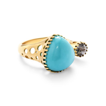 Dana Bronfman Oculus Open Ring w/ Sleeping Beauty Turquoise & Black Diamond