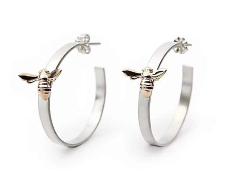 CFJ Bees Mixed 14k & Silver Tiny Bee Hoops