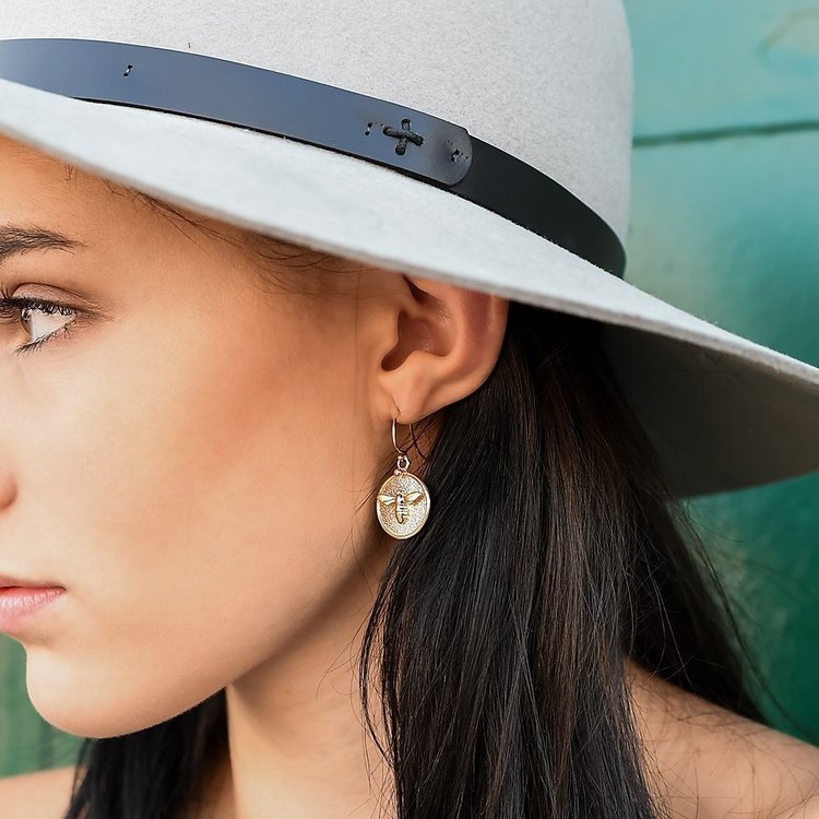 CFJ Bees Tiny Bee  Medallion Earrings Silver