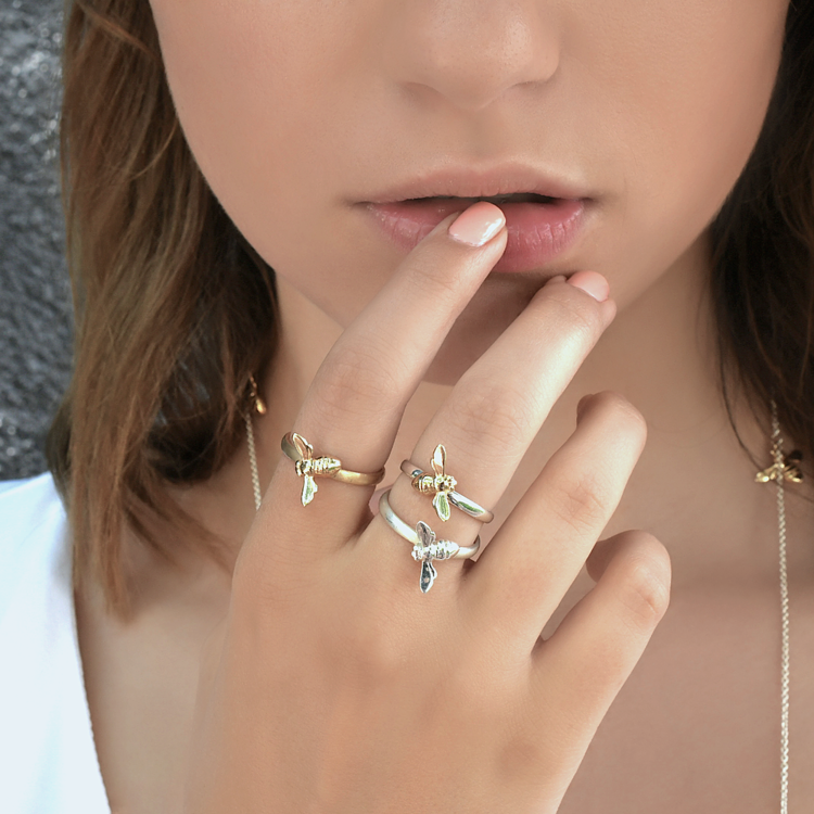 CFJ Bees 14k Gold Tiny Bee Stacking Ring