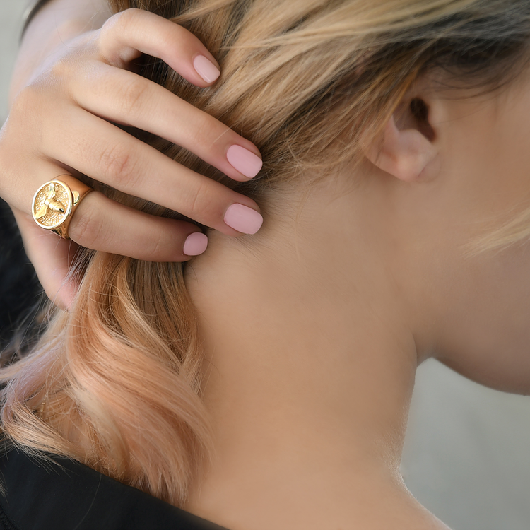 CFJ Bees 14kt Gold Tiny Bee Signet Ring