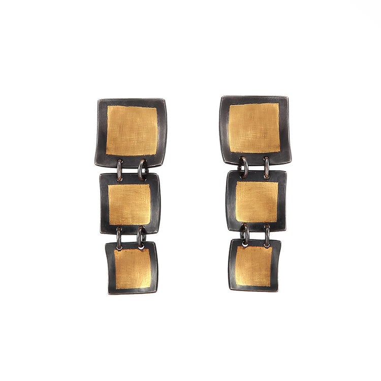 CFJ Fusion Gold and Oxidized Silver Graduated Earrings