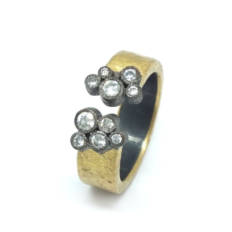 TAP Rustic Yellow Gold Diamond Hammered Band