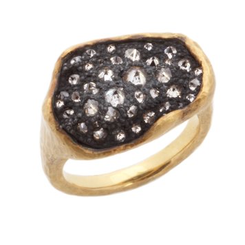 TAP Irregular Shaped 18k and Oxidized Silver Diamond Ring