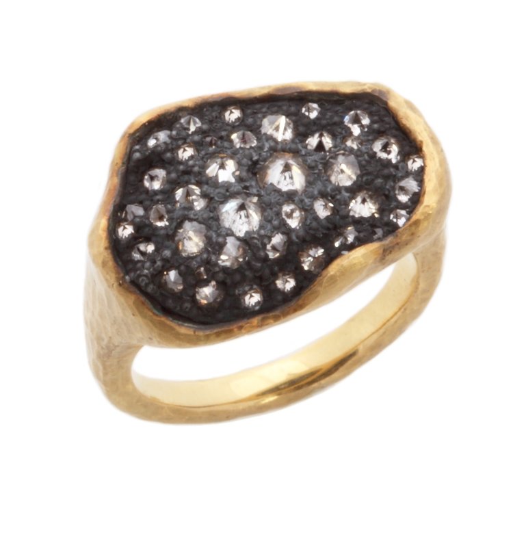 TAP Irregular Shaped 18k and Oxidized Silver Diamond Ring