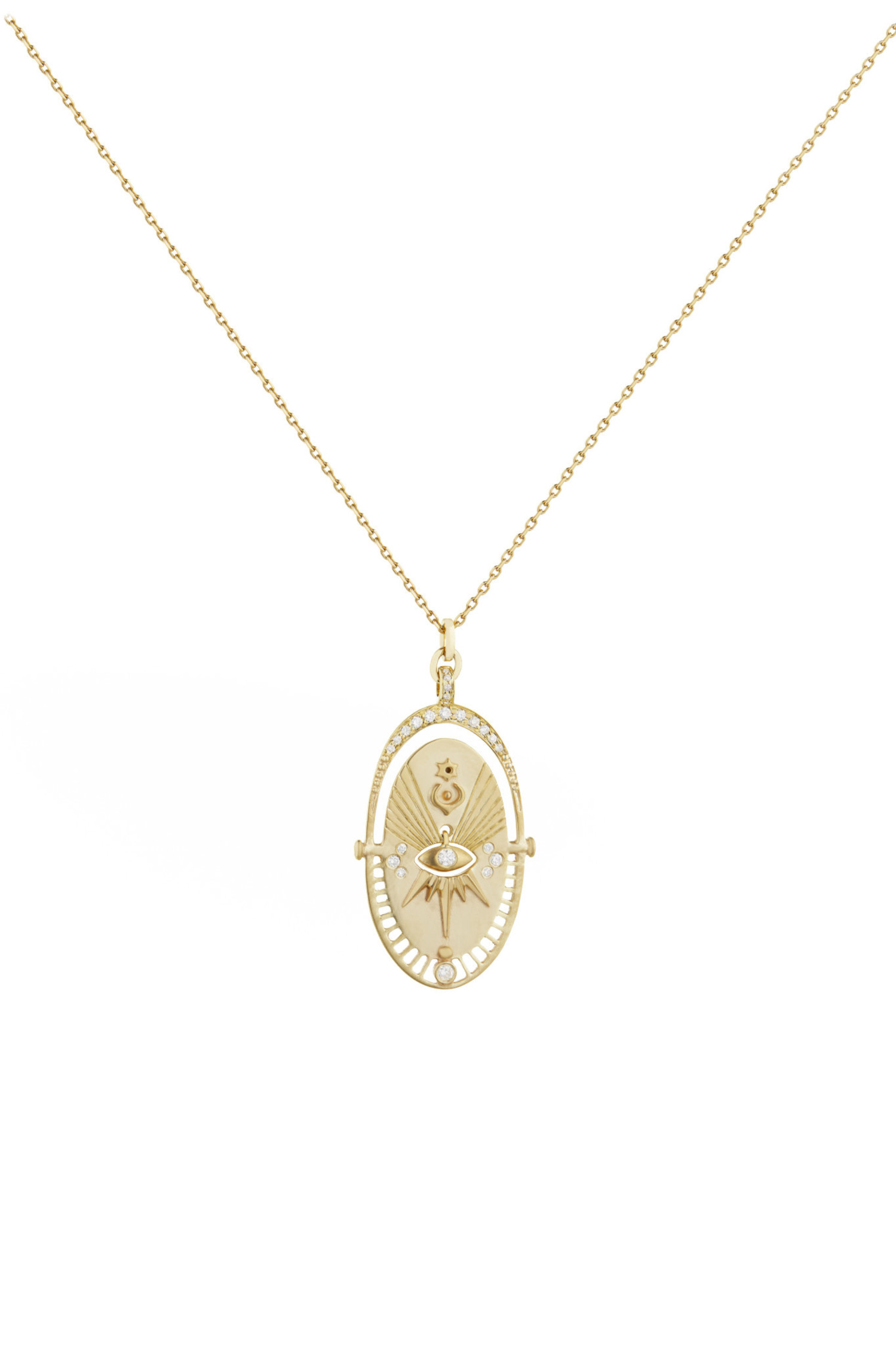 Oval Plate Sun and Small Dangling Eye Necklace Element 79