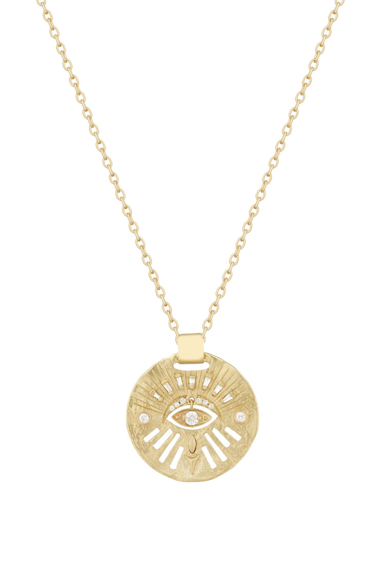 Celine d'Aoust Gold Medal Dangling Eye Necklace