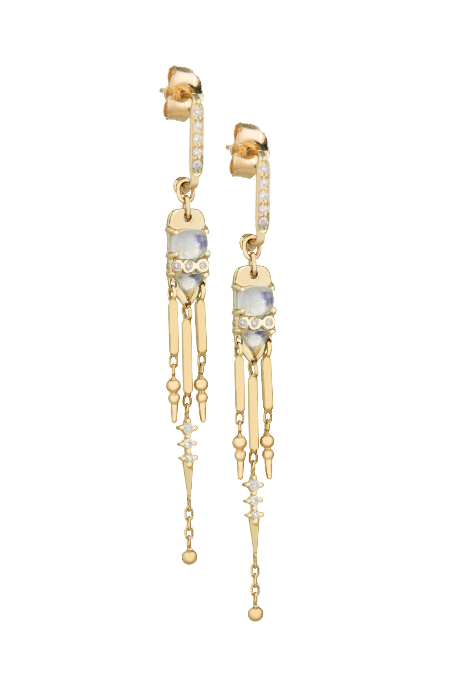 Celine Daoust Moondstone and Diamond Chain Earrings