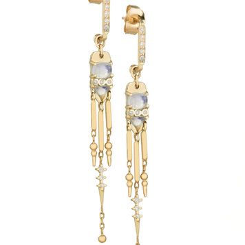 Celine d'Aoust Moonstones and Diamonds Long Dangling Earrings Pair