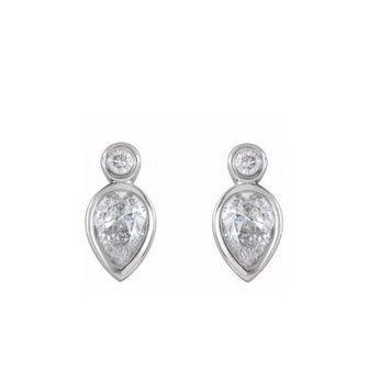 Elements by E79 White Gold Pear and Round Diamond Stud Earrings