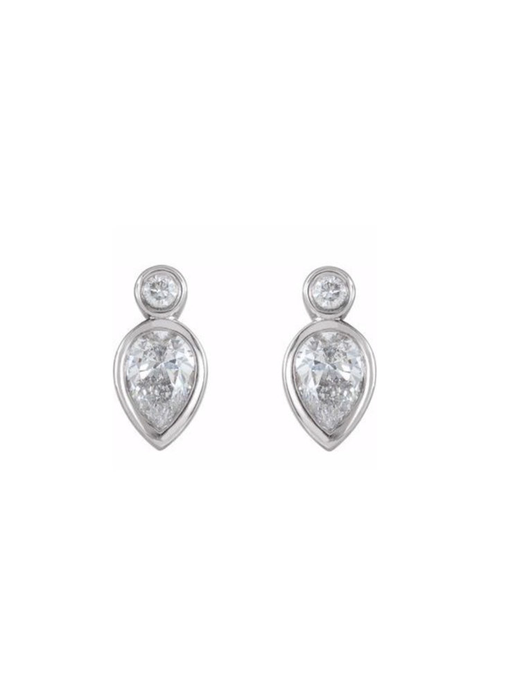Elements by E79 White Gold Pear and Round Diamond Stud Earrings