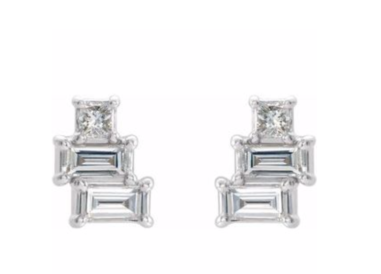 Elements by E79 14k White Gold Geometric Cluster Earring