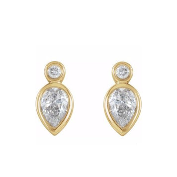 Elements by E79 Yellow Gold Pear and Round Diamond Stud Earrings