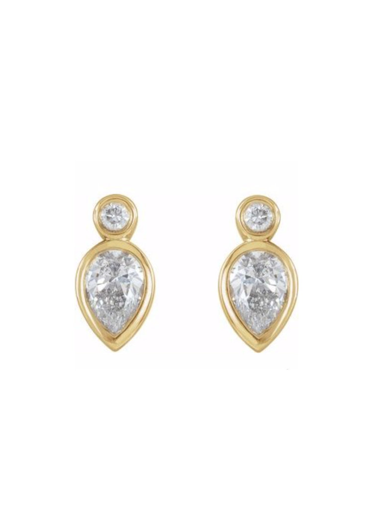 Elements by E79 Yellow Gold Pear and Round Diamond Stud Earrings