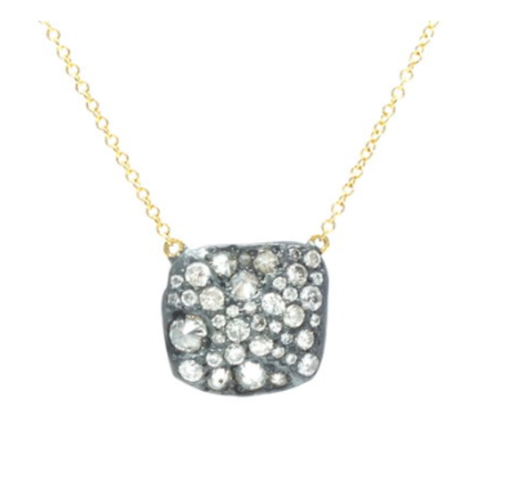 TAP Square Oxidized Silver Pendant with Inverted Diamond Necklace