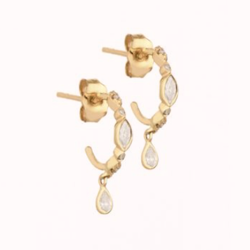 Celine d'Aoust Diamonds Hoop & Dangling Diamond Earrings Pair
