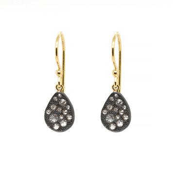 TAP Sprinkled Diamond Oxidized Sterling Pear Shape Drop Earrings