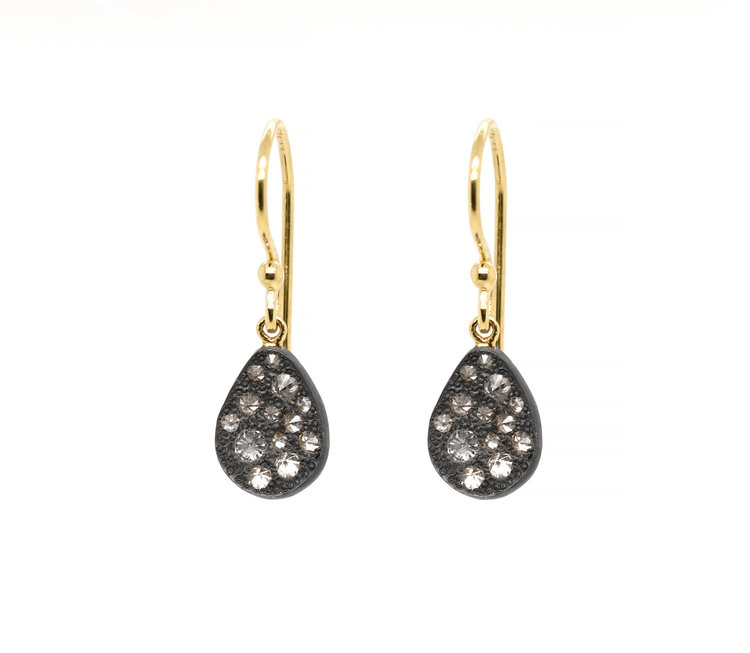 TAP Sprinkled Diamond Oxidized Sterling Pear Shape Drop Earrings
