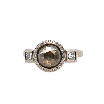 Todd Reed Round Fancy Cut with 2 White Princess Cut Diamonds Palladium Ring