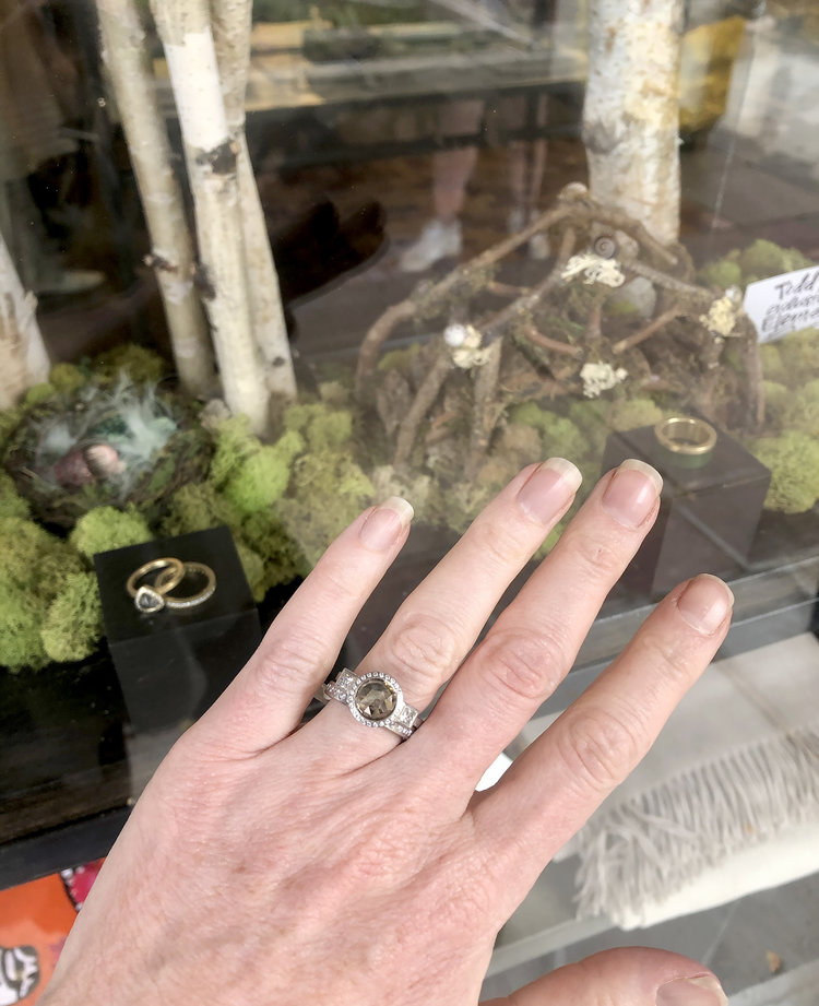 Todd Reed Round Fancy Cut with 2 White Princess Cut Diamonds Palladium Ring