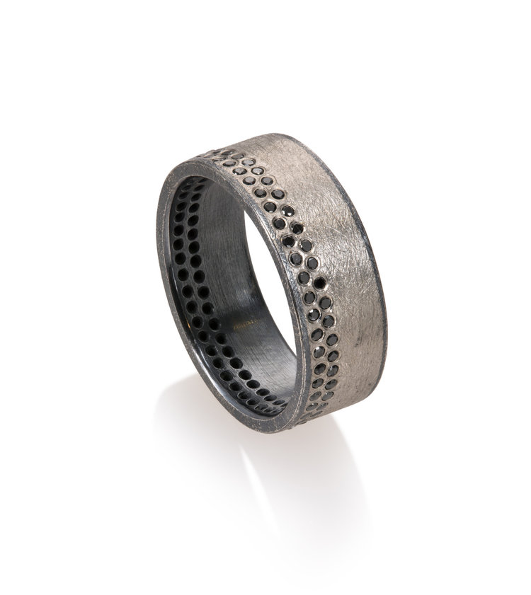 Todd Reed Men's Flush Set Double Row of Black Diamonds Ring