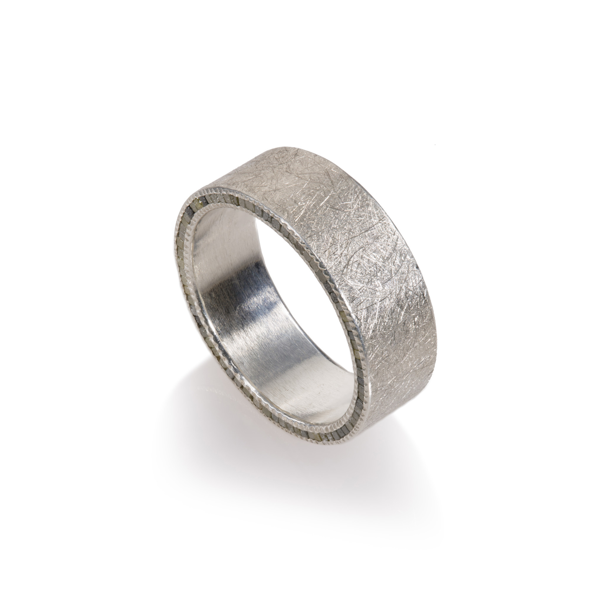 Men's Palladium With Coin Edge Cube Diamond Edge Ring