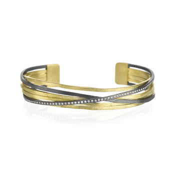 Todd Reed Criss Cross Cuff 18k Yellow Gold and Oxidized Silver with Diamonds