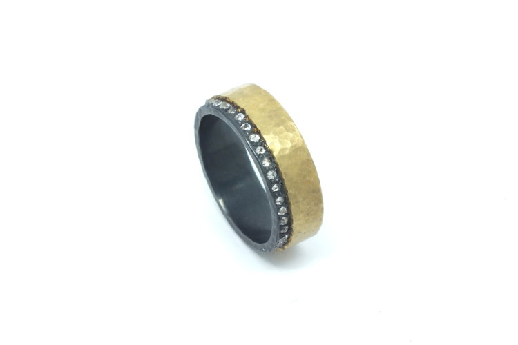 TAP Men's Oxidized Silver and 18k Yellow Gold Band