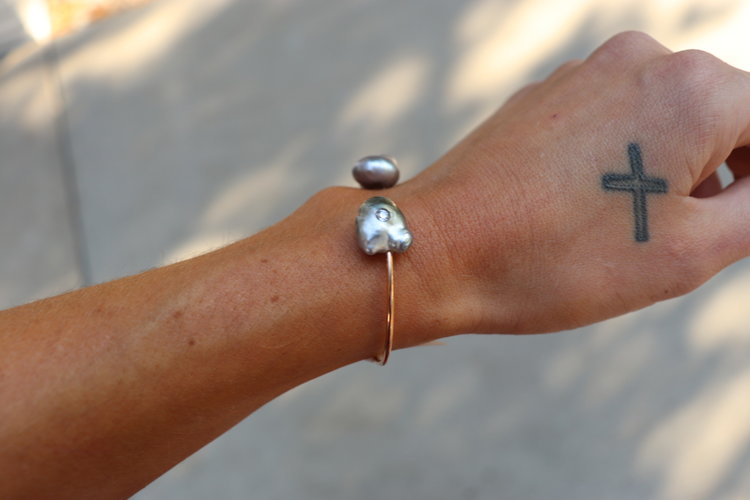 Tahitian Keshi Diamond Scatter 18k Rose Gold  Cuff Bracelet