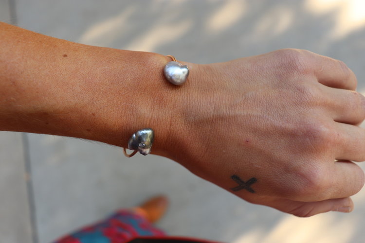 Tahitian Keshi Diamond Scatter 18k Rose Gold  Cuff Bracelet