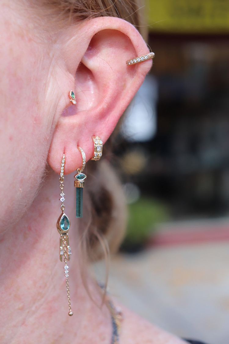 Celine d'Aoust Geometric Diamond Single Huggie Earring