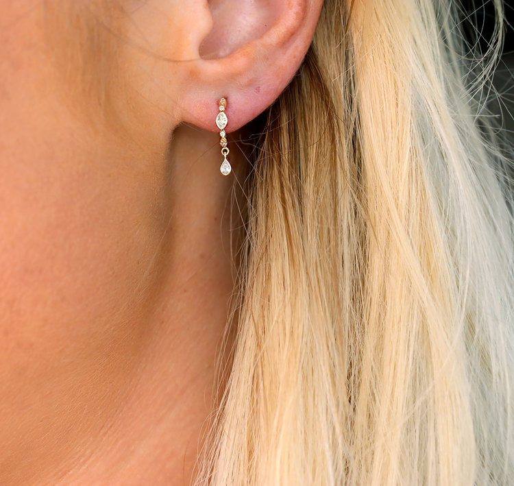 Celine d'Aoust Diamonds Hoop & Dangling Diamond Earrings Pair