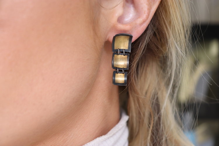 CFJ Fusion Gold and Oxidized Silver Graduated Earrings