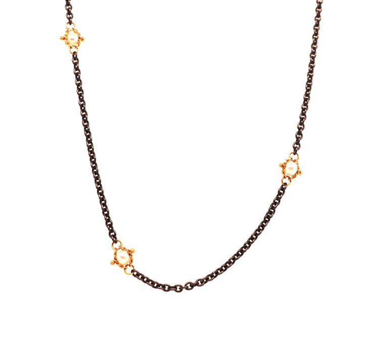 Amali Pearl Textile Multi Station Oxidized Necklace