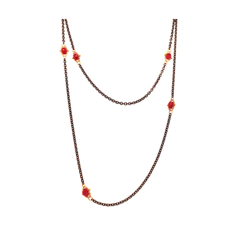 Amali Ruby Textile Multi Station Oxidized Necklace