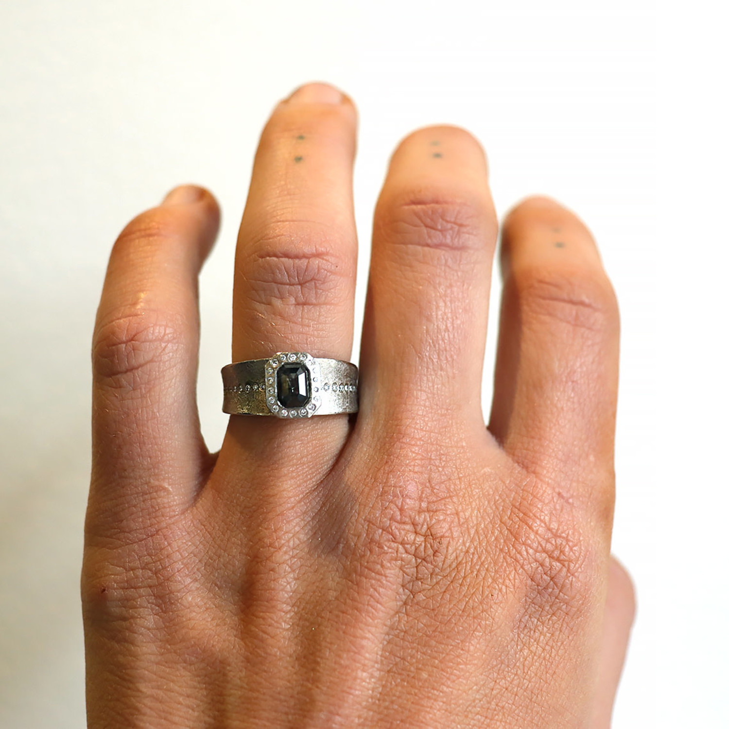 Rustic Triangular Rose Cut Gray Diamond Ring in Palladium and Yellow G - EC  Design Jewelry